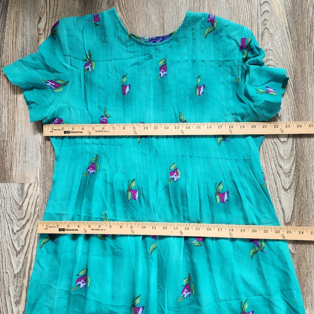 Vintage Jackie & Eric Vibrant Maxi Dress Pintuck Teal Purple Pink Womens 16 - Picture 9 of 11